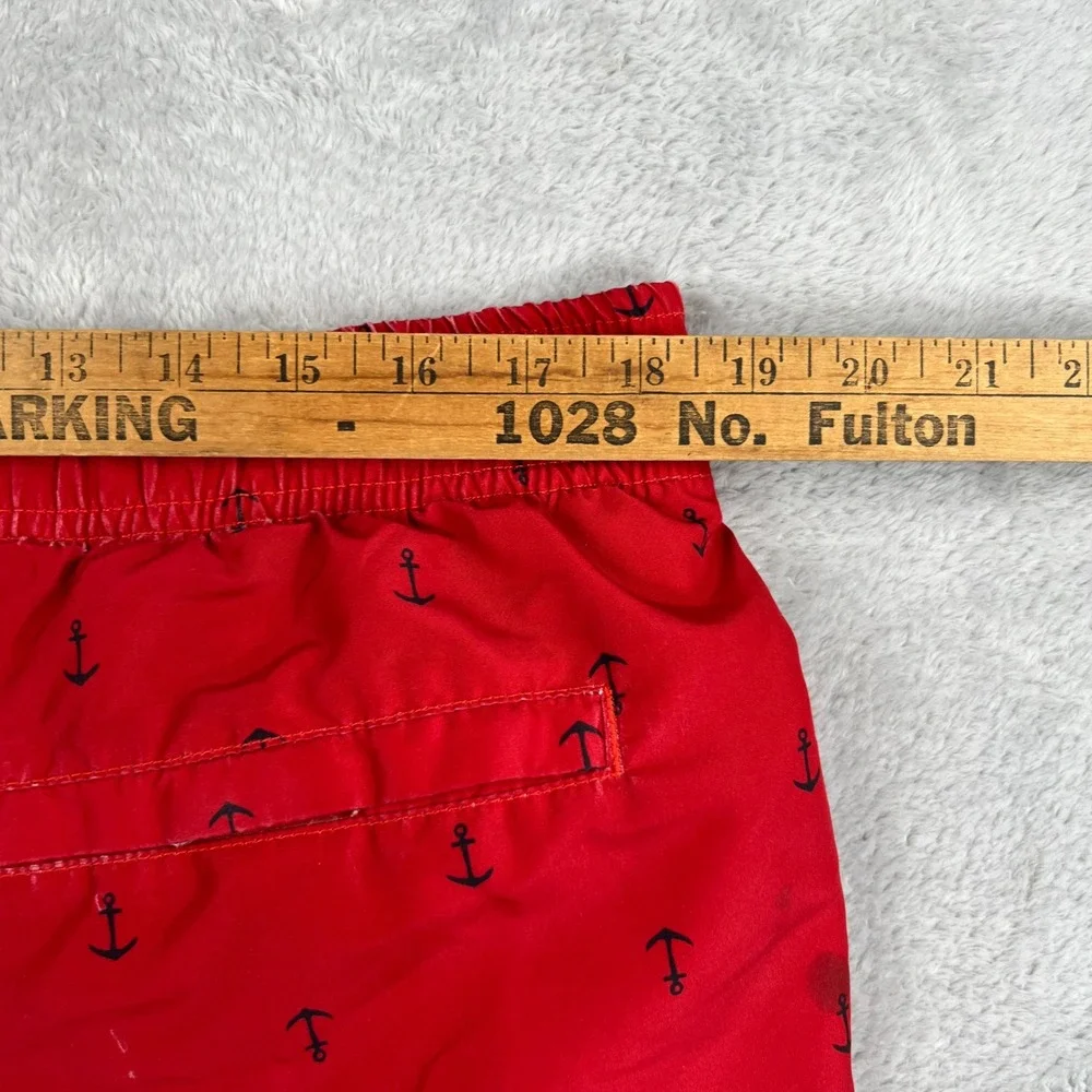 Nautica Anchor Print Swim Trunks L Red Men Nautical Beach Board Shorts